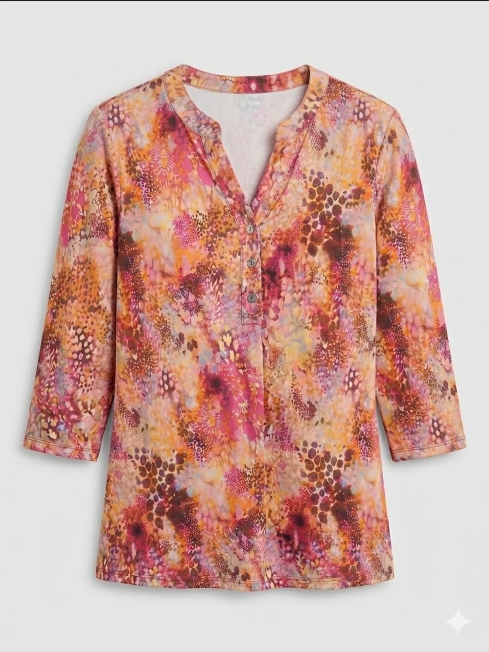 Dear Scarlett Women’s Pink Multi-Color Henley Tunic Top  XL - NWT